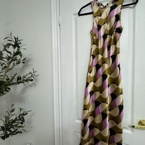 House of Harlow 1960 Olive and Pink Geometric Maxi Slip Dress